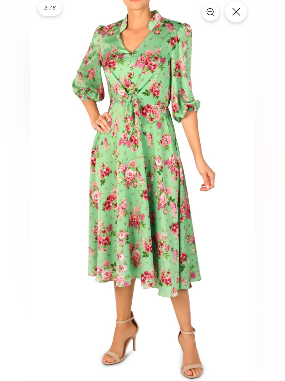 julia jordan Green Floral Tie-Waist Midi Dress